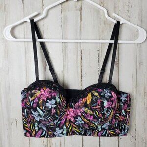 Black Fuchsia Floral Underwire Bra Black Pink Size 36B